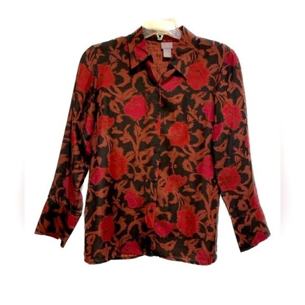 NWOT Vintage Sigrid Olsen button up blouse.  Black Burgundy color. Medium - Picture 5 of 9